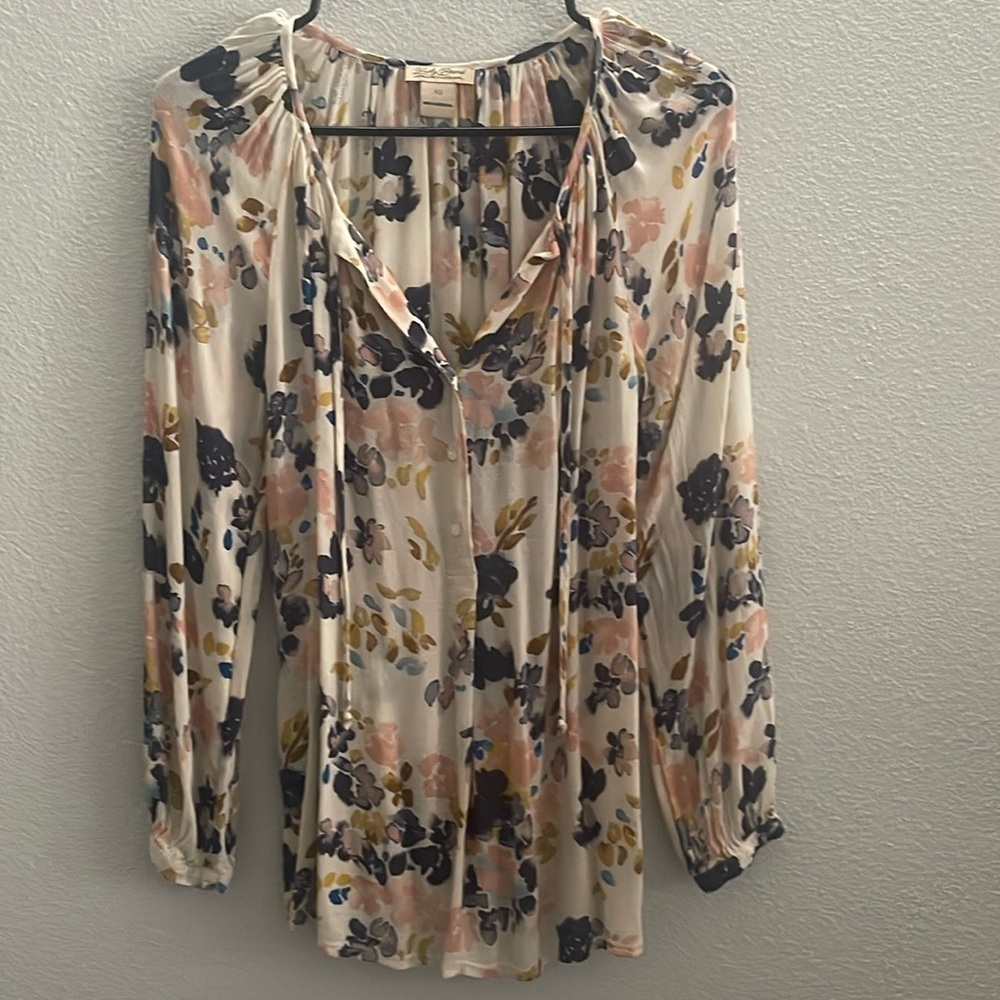 Lucky Brand Live In Love Womens Floral Boho Blouse
